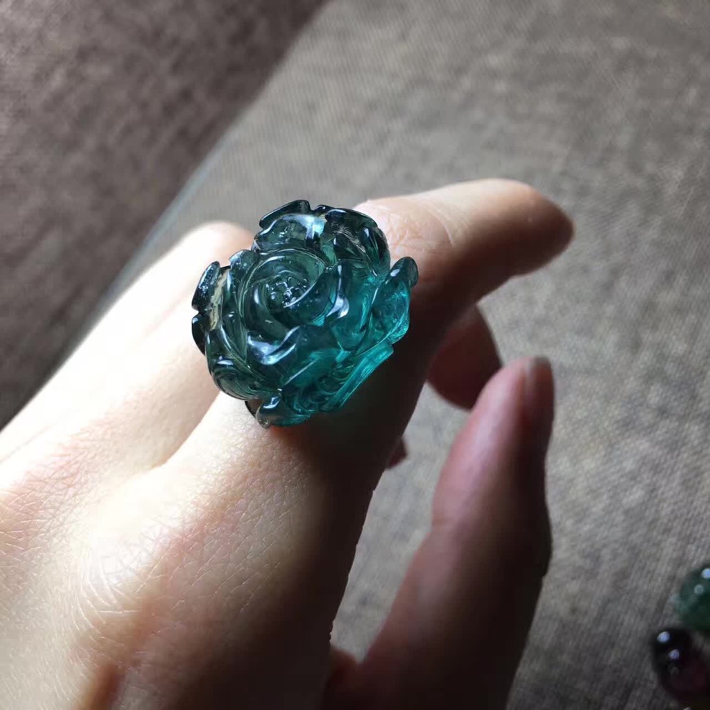 精致玻璃体灯具!宝石蓝极品牡丹花!浓郁油亮!可配链!碧玺水泥图片